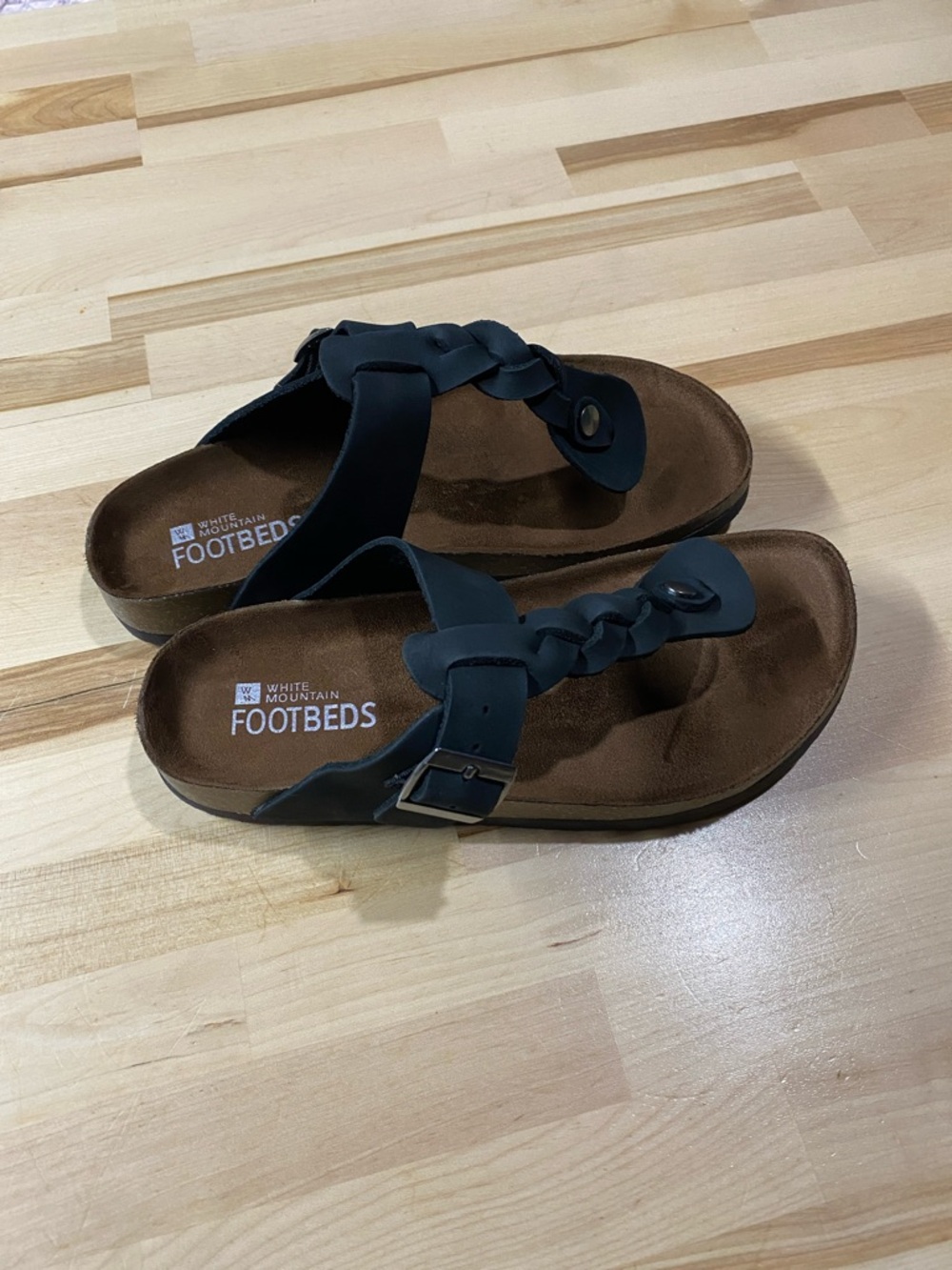 White Mountain Black Braided Thong Footbed Sandals NWOT - Picture 4 of 5